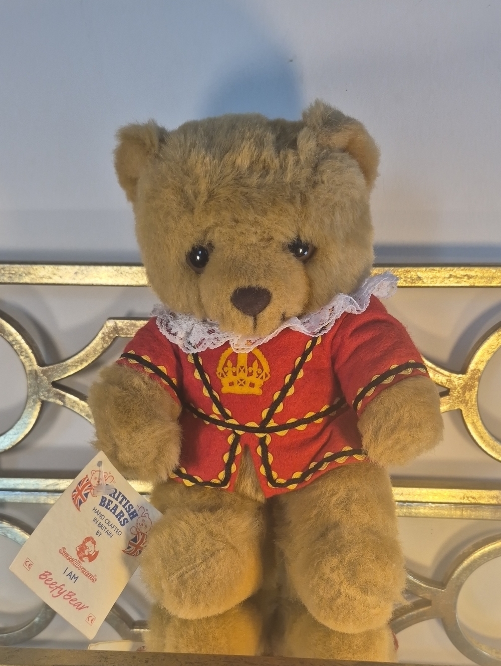 British Bears Handcrafted Sweet Dream's Beefy Bear Soft Toy Crest, 12" Brwn &Red